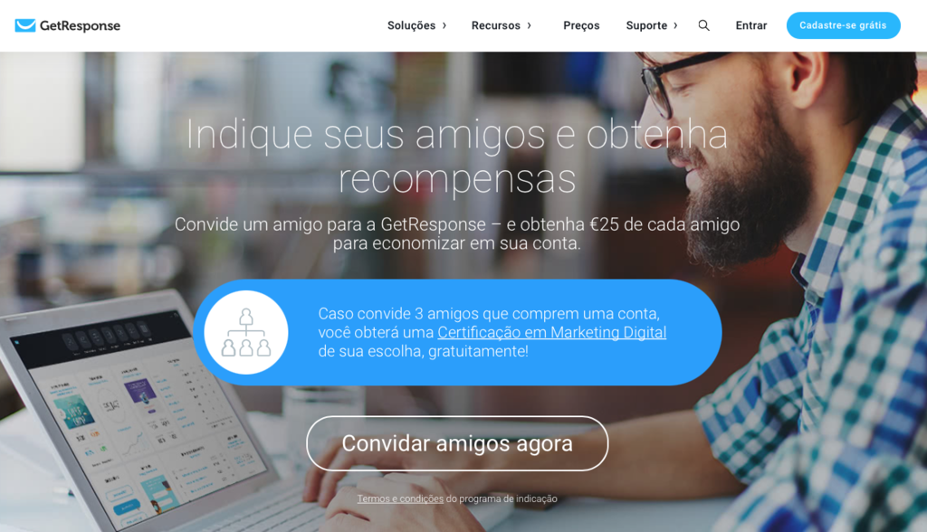 p&aacute;gina do programa de indica&ccedil;&atilde;o da GetResponse