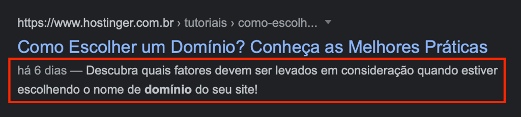 resultado no google com destaque para a meta descri&ccedil;&atilde;o da p&aacute;gina