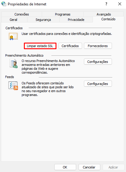 Limpando o estado SSL no sistema operacional Windows