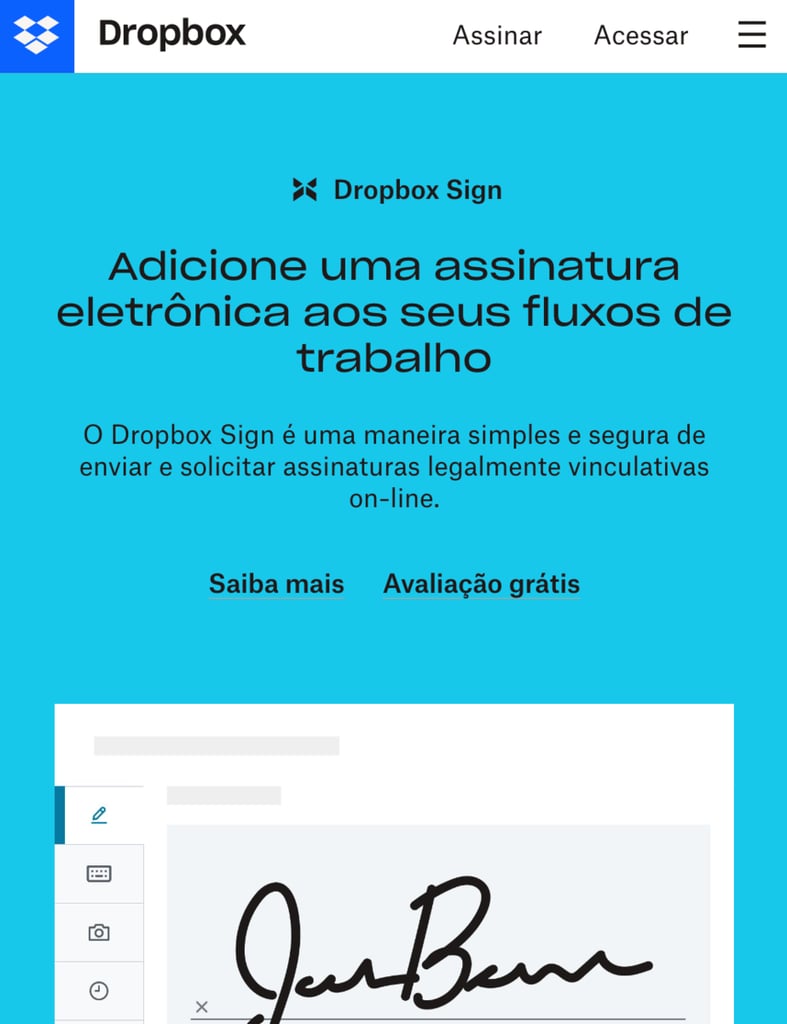 Site m&oacute;vel do Dropbox
