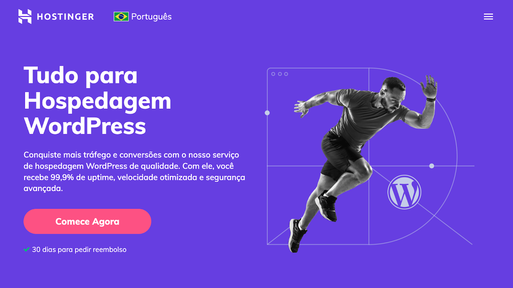 Imagem hero da p&aacute;gina de Hospedagem WordPress da Hostinger