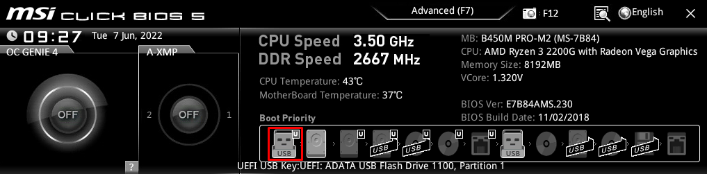 Configurações de prioridade de inicialização para MSI BIOS