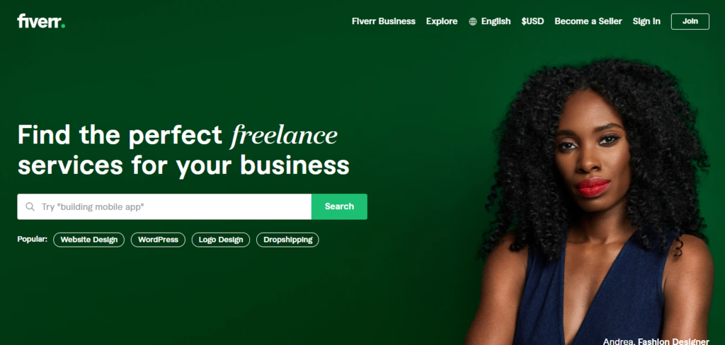 A página inicial do Upwork
