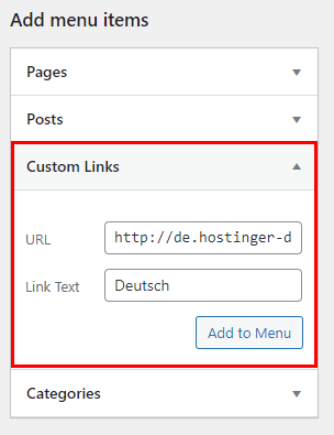 Adicionando link personalizado como item do menu do site original