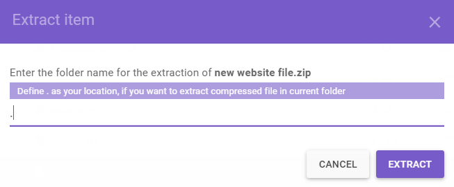 opção de extrair arquivo no hpanel da hostinger