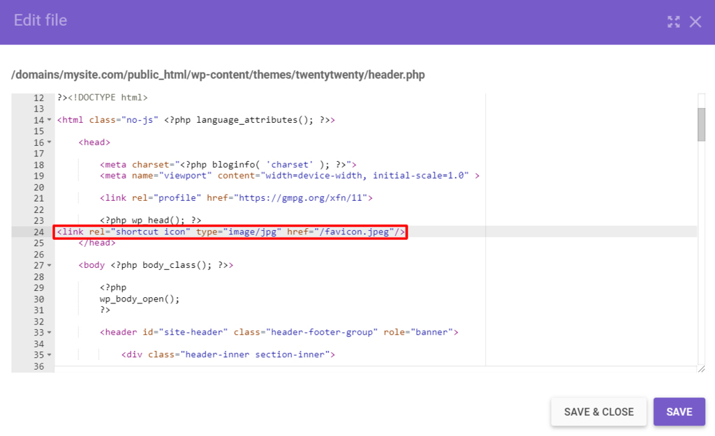 Inserindo c&oacute;digo no arquivo header.php para adicionar favicon