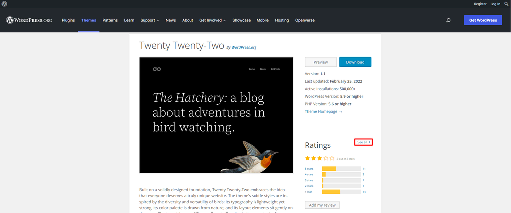 O link Ver tudo na p&aacute;gina do tema WordPress