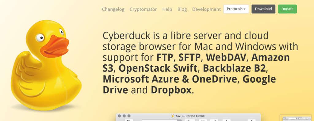 Captura de tela da p&aacute;gina inicial do cliente Cyberduck FTP