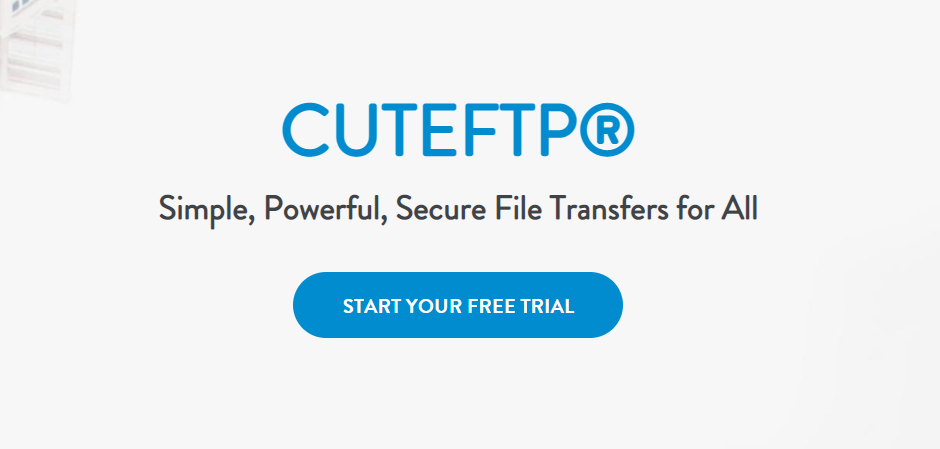 Captura de tela da p&aacute;gina inicial do CuteFTP