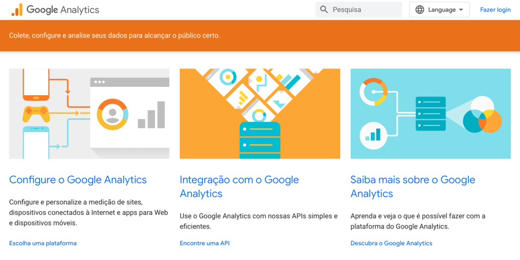 p&aacute;gina inicial do google analytics
