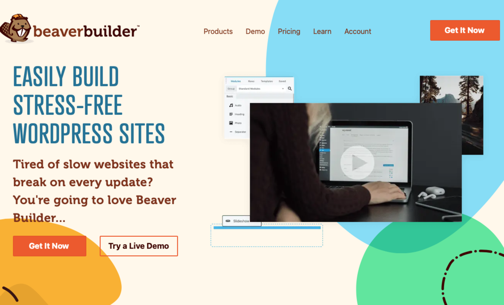 p&aacute;gina inicial do beaver builder na web
