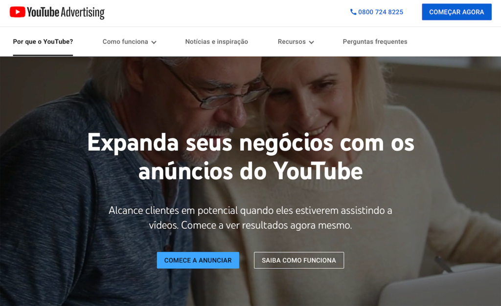 p&aacute;gina inicial do youtube ads