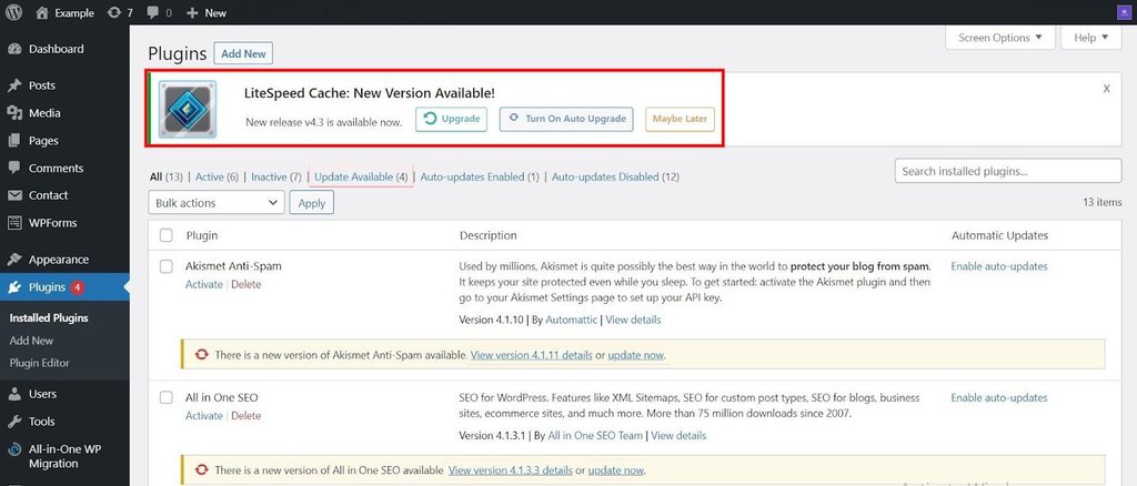 aviso de atualiza&ccedil;&atilde;o autom&aacute;tica dispon&iacute;vel no wordpress