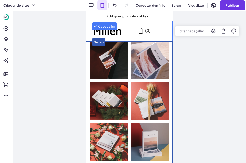 editor mobile do criador de sites da hostinger para dispositivos m&oacute;veis