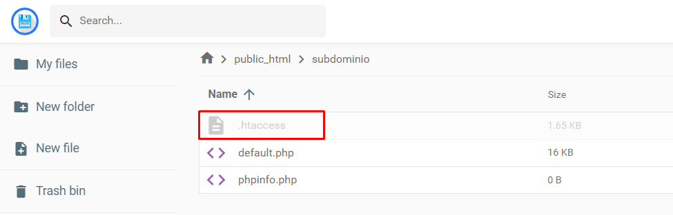 Arquivo .htaccess na pasta do subdomínio
