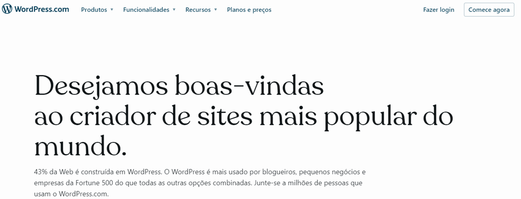 Página inicial do site do WordPress.com