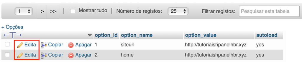 alterando propriedades de dom&iacute;nio de site wordpress no phpmyadmin