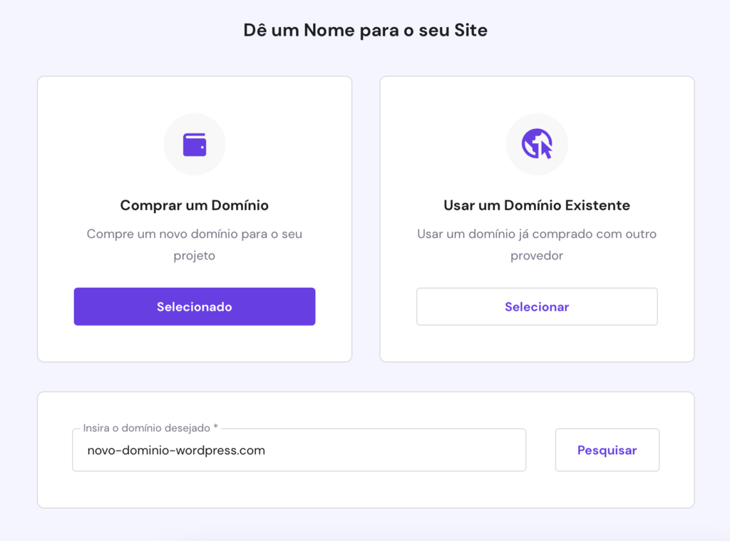 comprar dom&iacute;nio ao criar site no hpanel