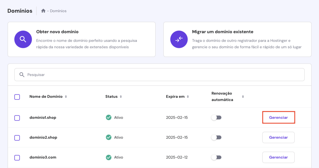 tela de renovar dom&iacute;nio no hpanel