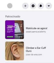 exemplo de an&uacute;ncios na barra lateral do facebook