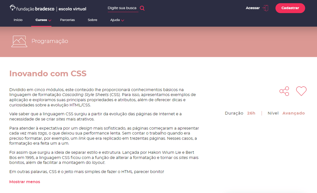 p&aacute;gina do curso Inovando com CSS da Funda&ccedil;&atilde;o Bradesco