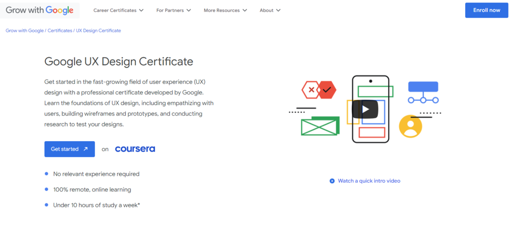 p&aacute;gina do curso Certificado Profissional de UX Design do Google