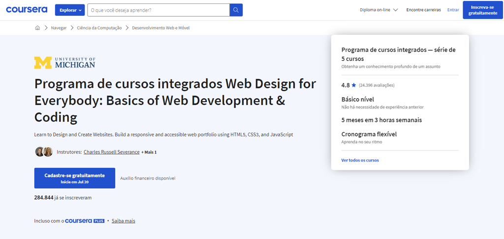 p&aacute;gina do curso Web Design for Everybody da Universidade de Michigan