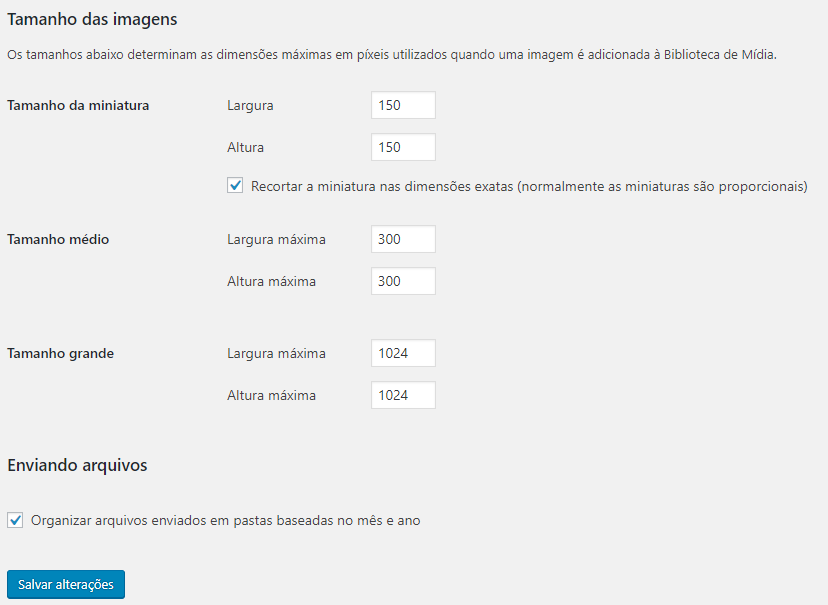 modificando o tamanho padr&atilde;o de imagens no wordpress