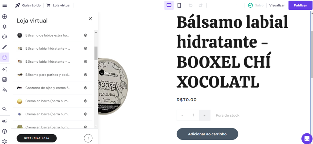 P&aacute;gina para adi&ccedil;&atilde;o de produtos do criador de sites da Hostinger