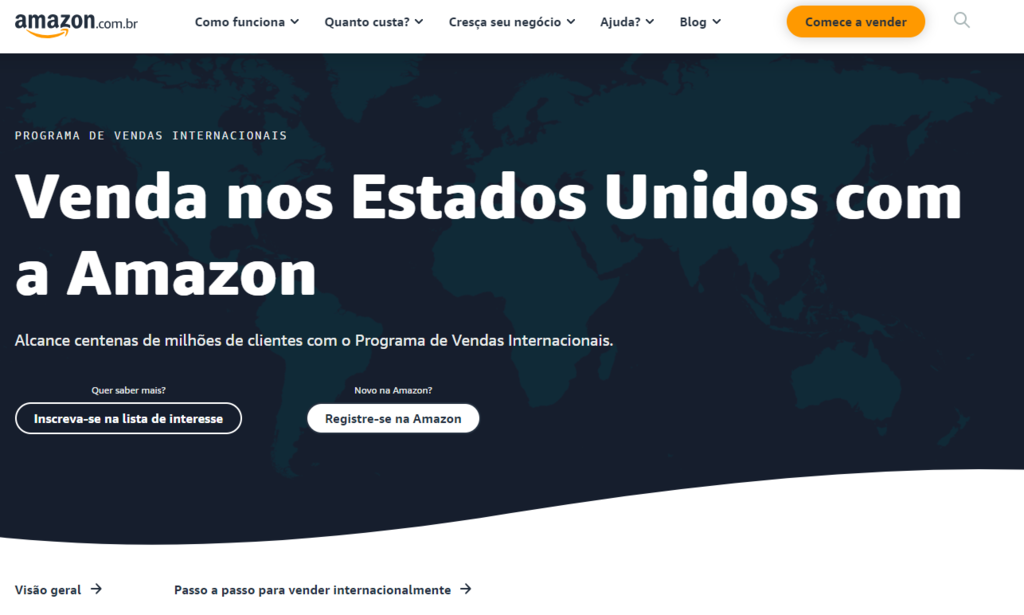 P&aacute;gina de expans&atilde;o de neg&oacute;cio com o Amazon FBA - vender nos EUA