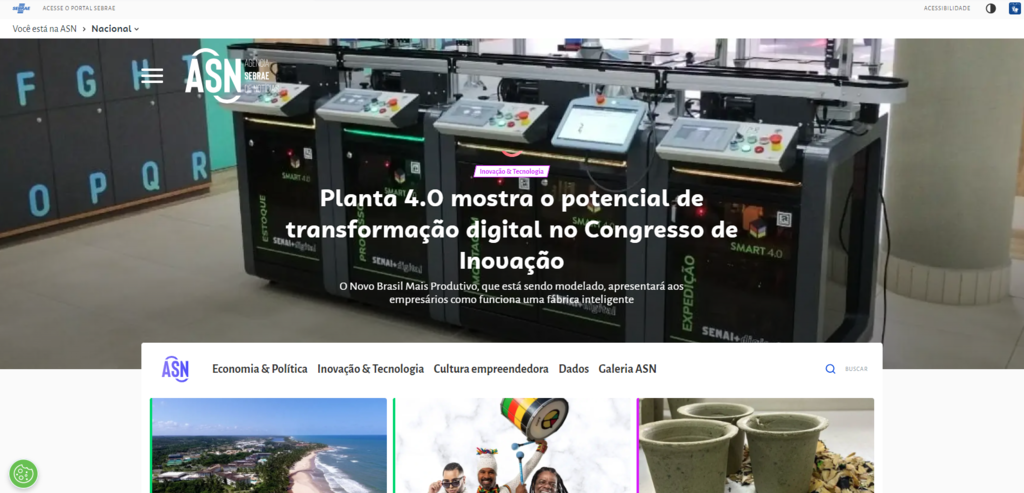 p&aacute;gina inicial da ag&ecirc;ncia sebrae de not&iacute;cias
