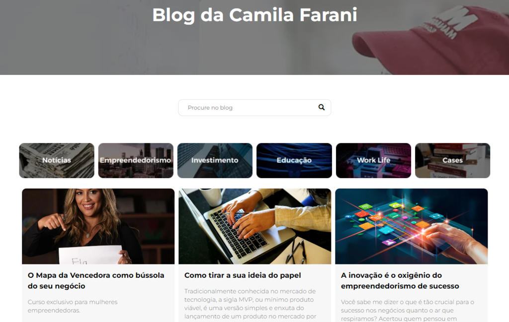 p&aacute;gina inicial do blog de camila farani