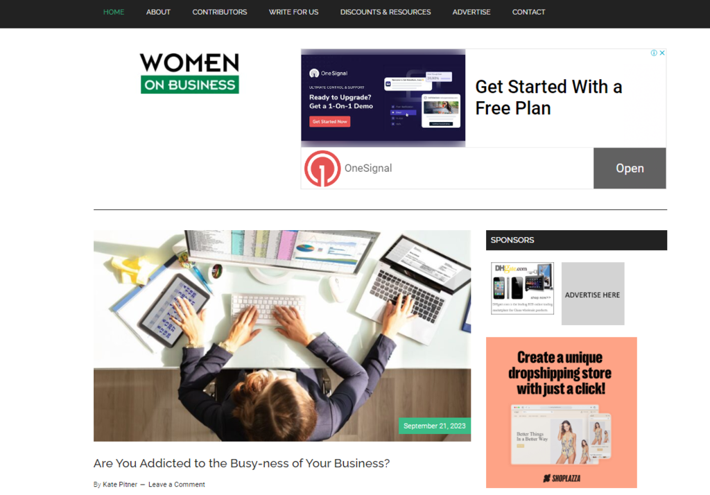 p&aacute;gina do blog women on business
