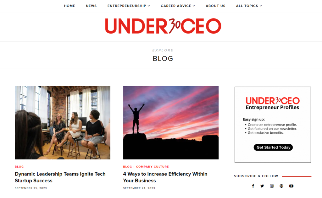 p&aacute;gina inicial do blog under 30 ceo