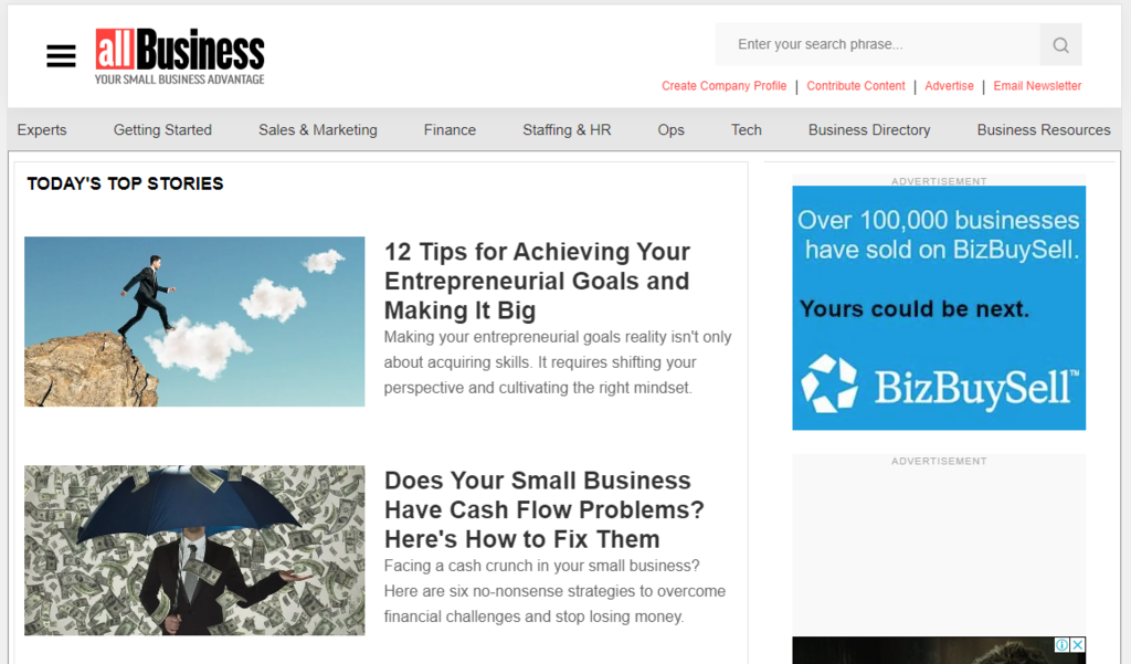 p&aacute;gina do blog allbusiness na web
