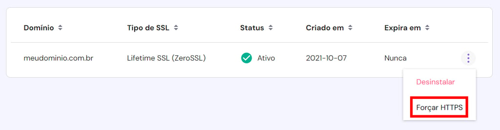 opção de forçar https no hpanel