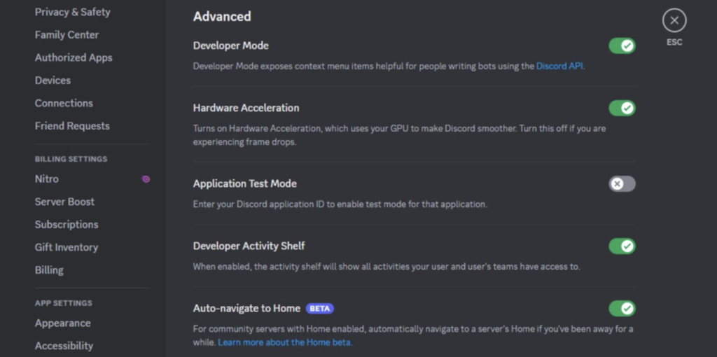 configurações no portal de desenvolvedor do discord