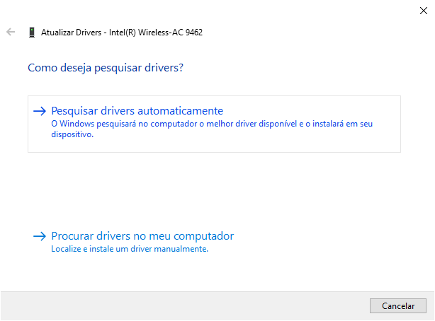 procurar atualização de driver no windows