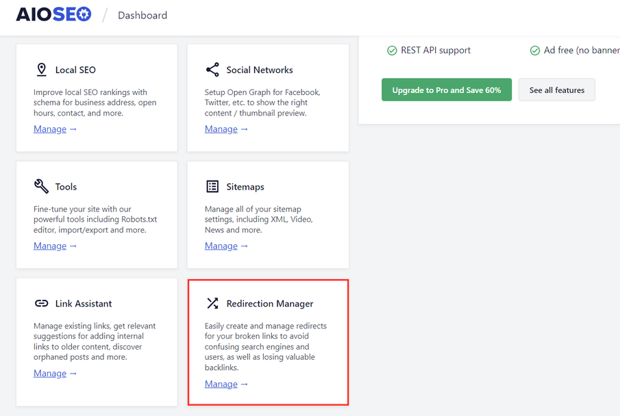 configurando redirecionamento 301 com o plugin aioseo