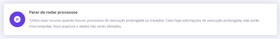 O bot&atilde;o Parar de rodar processos na p&aacute;gina Consumo de Recursos no hPanel