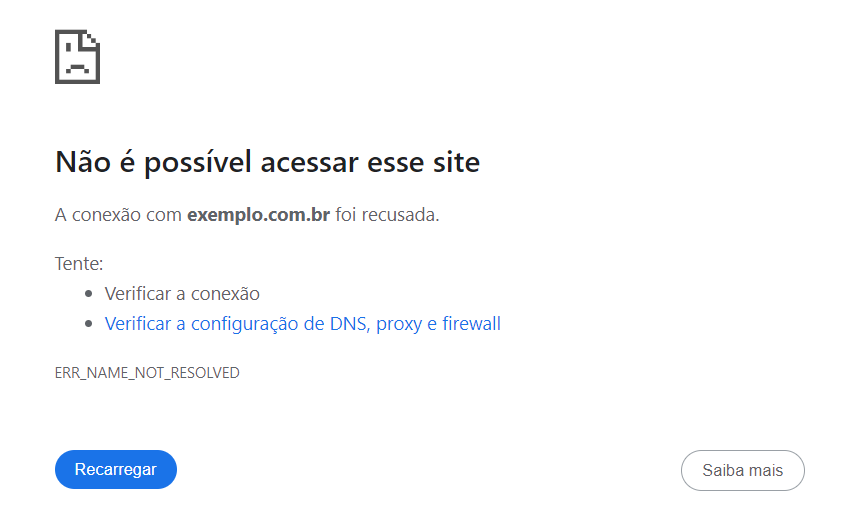 A p&aacute;gina ERR_CONNECTION_REFUSED no Google Chrome