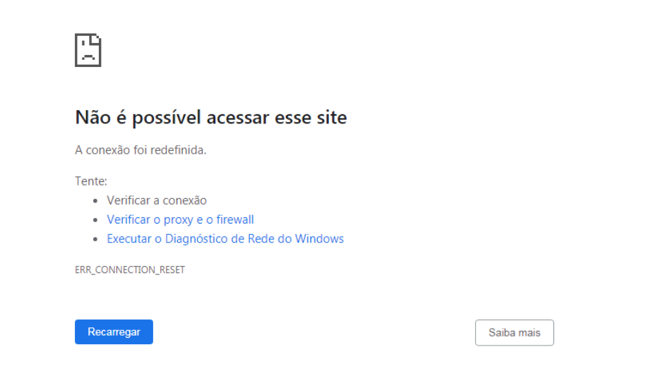 Erro ERR_CONNECTION_RESET no Chrome