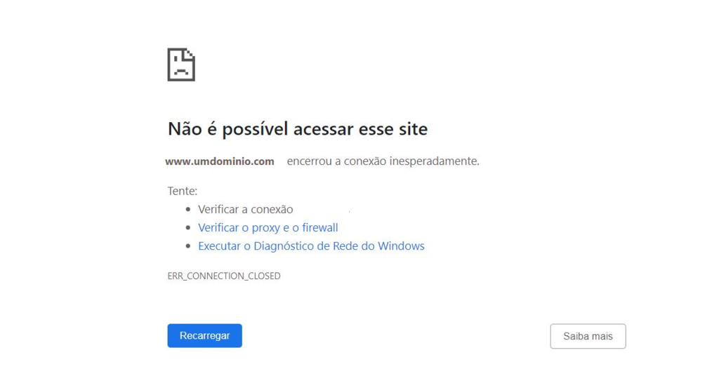 P&aacute;gina do erro ERR_CONNECTION_CLOSED no Google Chrome