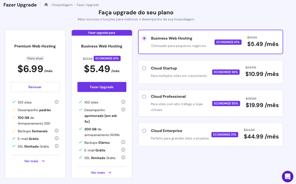 fazendo upgrade de plano pelo hpanel