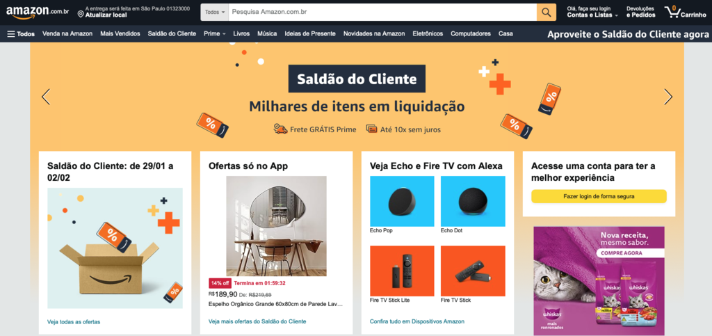 p&aacute;gina inicial da amazon brasil