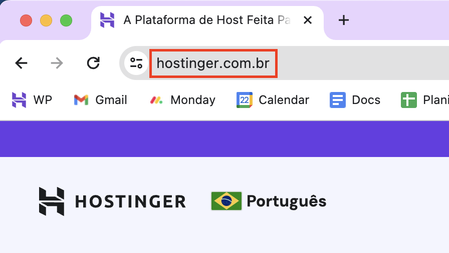 exemplo do dom&iacute;nio hostinger.com.br exibido no navegador chrome
