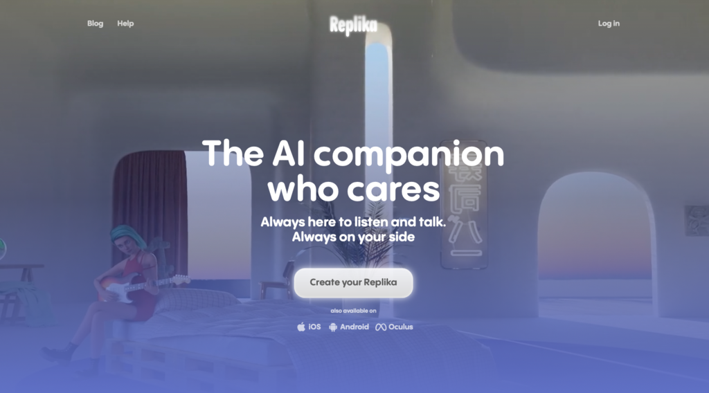 p&aacute;gina inicial do chatbot replika