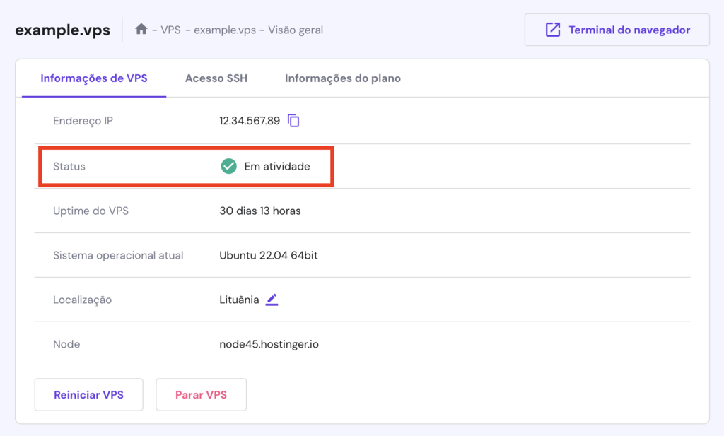 conferindo se servidor vps está em atividade