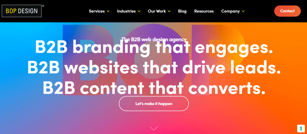 bop design (página inicial do site feito com wordpress)