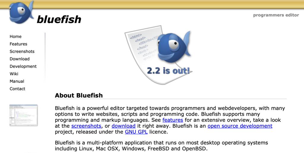 editor de c&oacute;digo bluefish